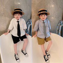 Boy Casual White Shirt Short Sleeve Loose 2022 Summer new children Korean version Han version Ocean Air Half Sleeve White Shirt