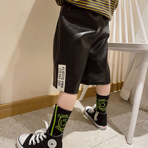 Boys Leather Shorts Black English Style 2020 Autumn New Children Pants Children Children Pu Leather Korean Fashion Pants