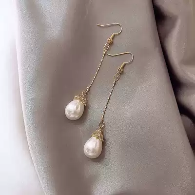 Korean Net red pearl earrings female advanced French long version tassel earrings 2021 brand new temperament earrings