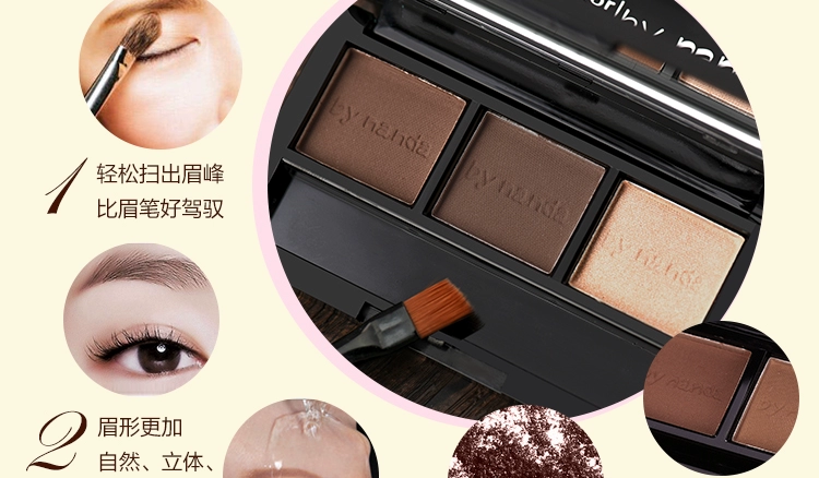 Chì kẻ lông mày bột ba màu Hàn Quốc, không thấm nước, không thấm mồ hôi, không lem, dễ lên màu, tạo dáng chân mày ba chiều bằng nhựa bột có độ bóng cao, có cọ - Bút chì lông mày / Bột / Stick