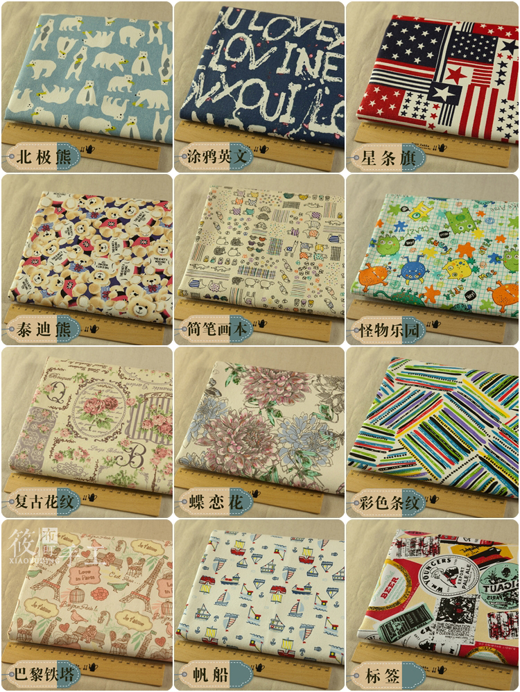 Chất liệu cotton cao cấp 12 Một tấm vải Một nhóm Hoạt hình Anh in vải thủ công retro vải cotton thun