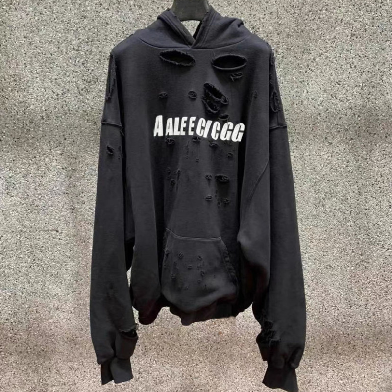 Ceiling! Paris-Style Double-Layer Ripped and Cracked Printed Hooded Sweatshirt for Men and Women, Loose Pullover Hoodie for Autumn and Winter, Trendy Ceiling! Paris-Style Double-Layer Ripped and Cracked Printed Hooded Sweatshirt for Men and Women, Loose Pullover Hoodie for Autumn and Winter, Trendy