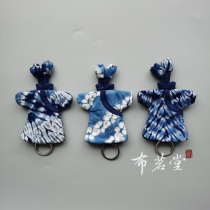 Bumingtang tie-dyed cheongsam key bag handmade tie-dyed plant blue dye key bag