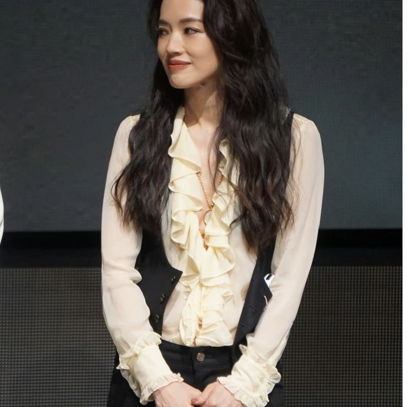Shu Qi's Same Style Deep V Ruffled Shirt for Women, Designer Niche Shirt, French Chic and Sexy Top Shu Qi's Same Style Deep V Ruffled Shirt for Women, Designer Niche Shirt, French Chic and Sexy Top