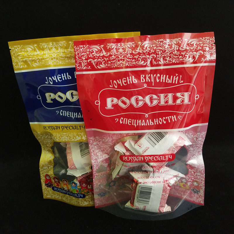 Russian red gold candy gift bag self-styled self-supporting zipper gift bag leisure food packaging bag