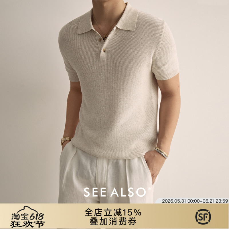 Seealso『Big Deal』T-Shirt Knitwear Summer Thin Old Money Style Cotton Linen Short Sleeve Knit Polo Shirt