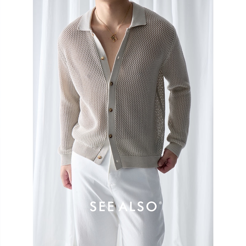 See Also『Black Label Series』Tencel Linen Old Money Hollow Breathable Textured Polo Cardigan Knitted Long Sleeve See Also『Black Label Series』Tencel Linen Old Money Hollow Breathable Textured Polo Cardigan Knitted Long Sleeve