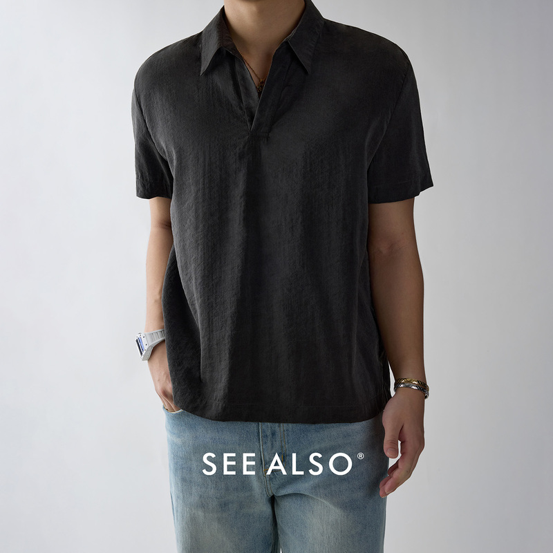 See Also Mulberry Silk Blend Old Money Men's Shirt 2026 New Vintage Simple High-End Short-Sleeve T-Shirt