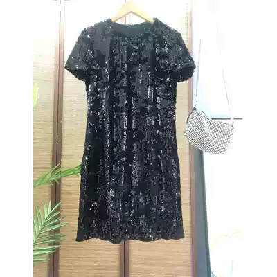 European and American European products new early autumn high-grade velvet black sequins short sleeve small dress short dress 1021