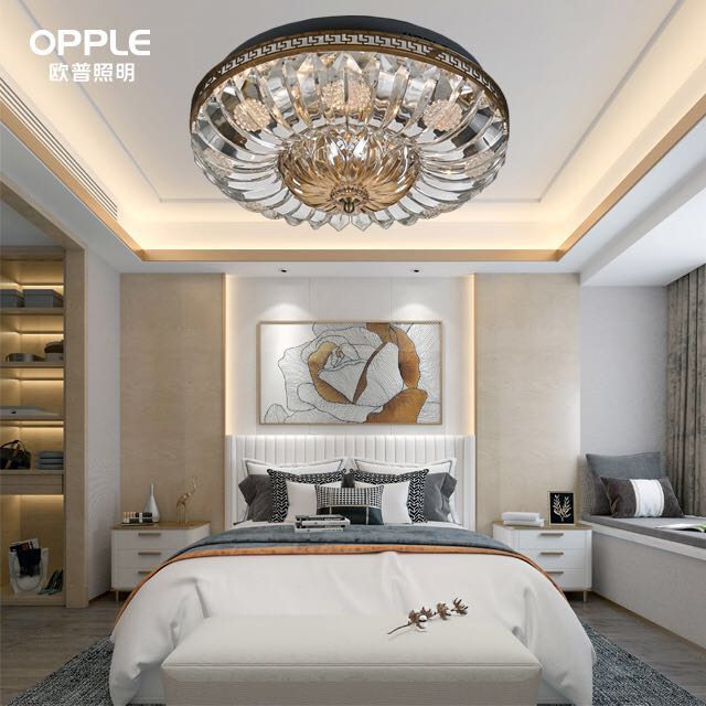 Aup Lighting Golden Flower Water Crystal Lamp European and America OXS17046-Small Round -D0 5x96-Golden Flowers
