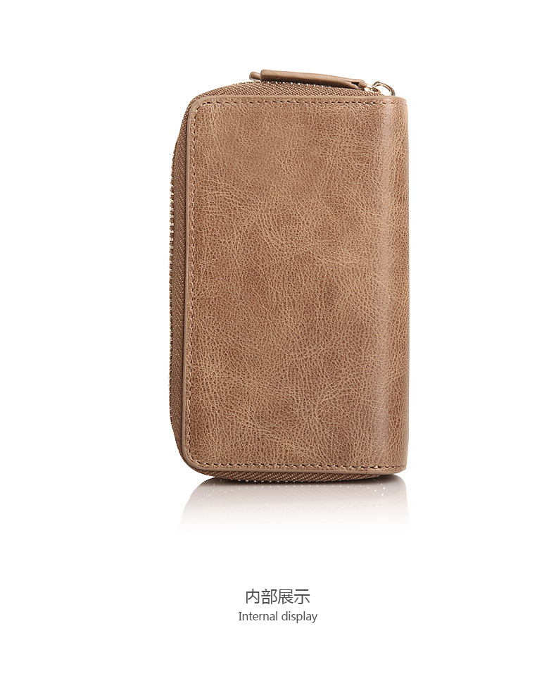 Ji Longde túi chìa khóa người đàn ông da của công suất lớn đôi zip coin purse da da mềm giản dị retro chìa khóa xe túi ví móc chìa khóa