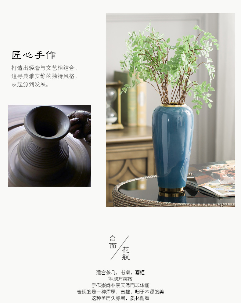 European ceramic vase is placed little blue pottery modern home decoration decoration flower arranging dried flowers contracted sitting room