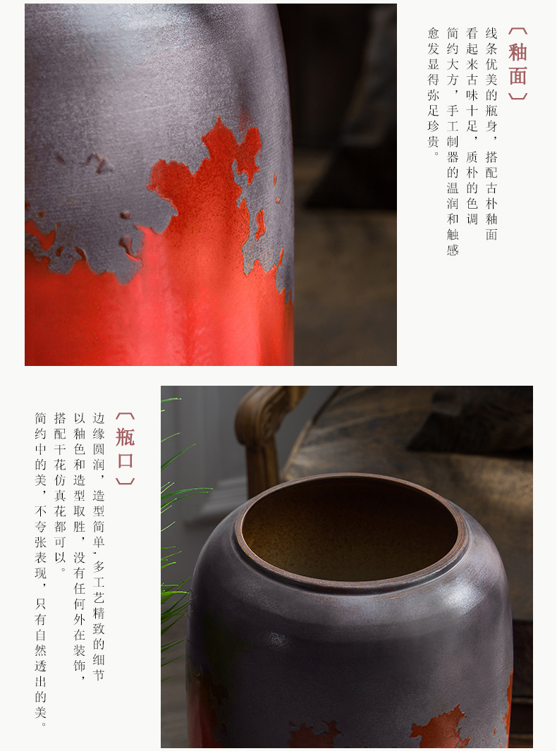 Jingdezhen ceramic furnishing articles of large Chinese style Chinese red porcelain vase sitting room porch flower arranging dried flower decorations