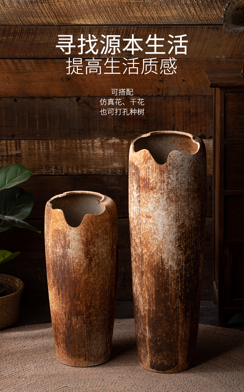 Coarse pottery vase zen Chinese dried flower decoration for furnishing articles sitting room ikebana art restoring ancient ways of large - sized ceramic flower pot