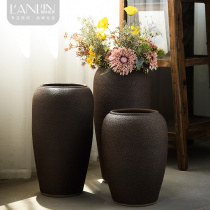Jingdezhen ceramic floor vase living room flower arrangement dried flower large retro pottery pot hotel porch decorations