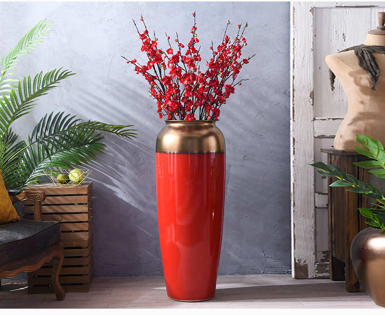 Jingdezhen ceramic floor big vase Chinese style Chinese red flower arrangement sitting room place hotel villa decoration