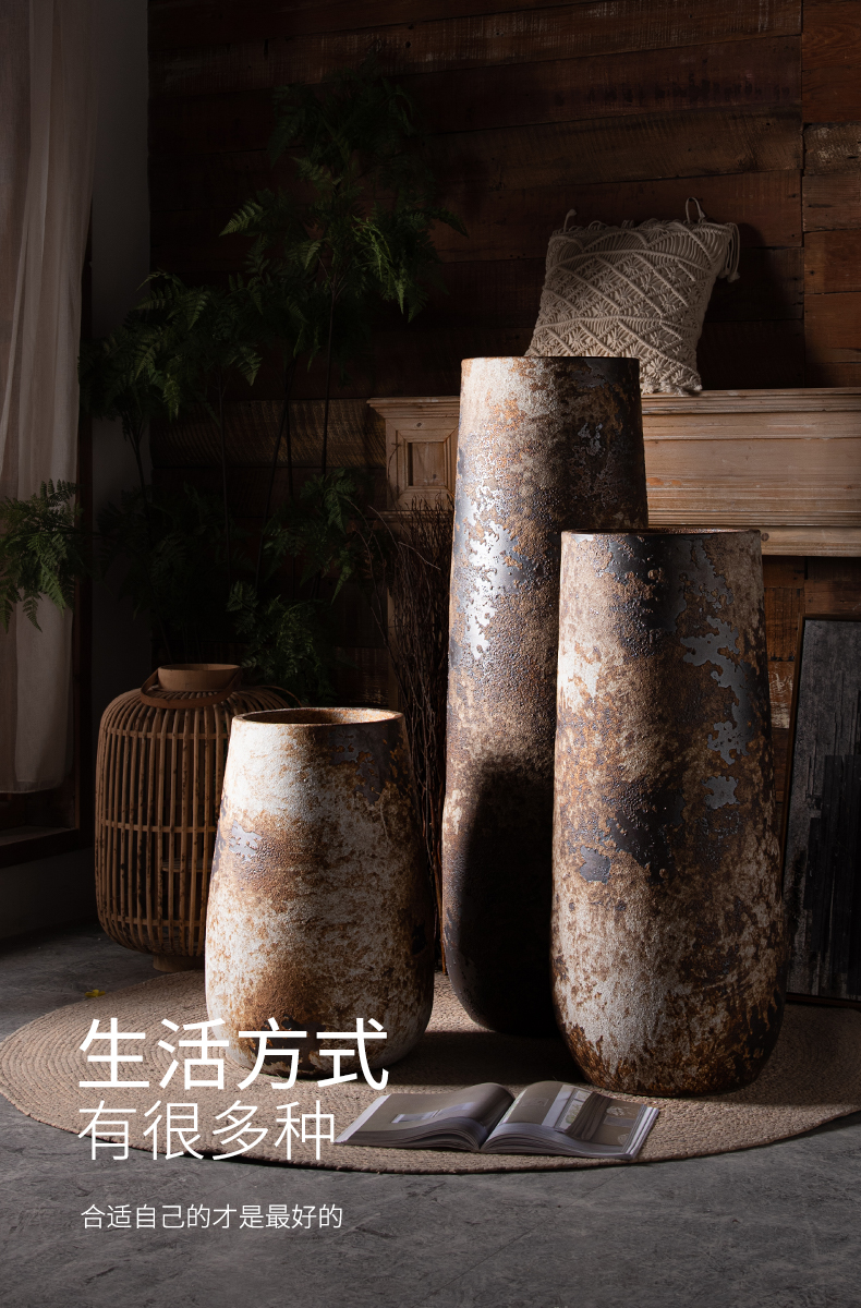 New Chinese style restoring ancient ways furnishing articles vases, ceramic flower arranging large sitting room dry flower art zen coarse pottery of large POTS