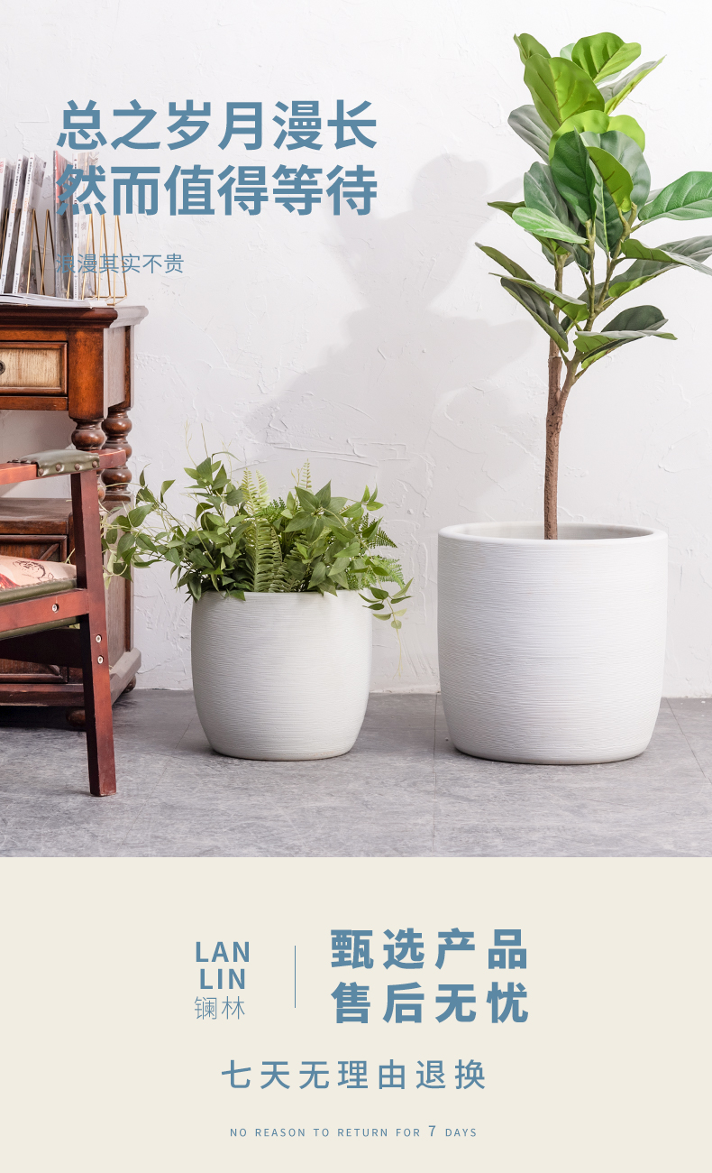 Nordic contracted green plant POTS household decorates sitting room of large diameter white furnishing articles of jingdezhen ceramic vase landing