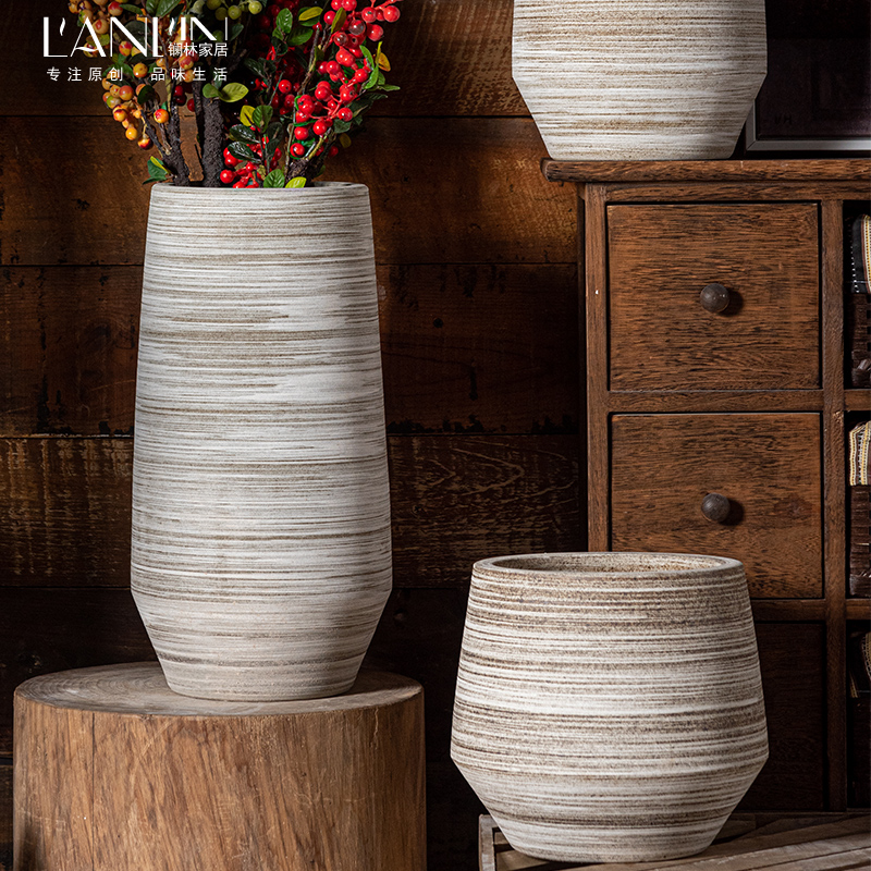 Restore ancient ways of literature and art ceramic vase household living room simulation flowers, dried flowers, flower arrangement coarse pottery decorative furnishing articles new Chinese pottery