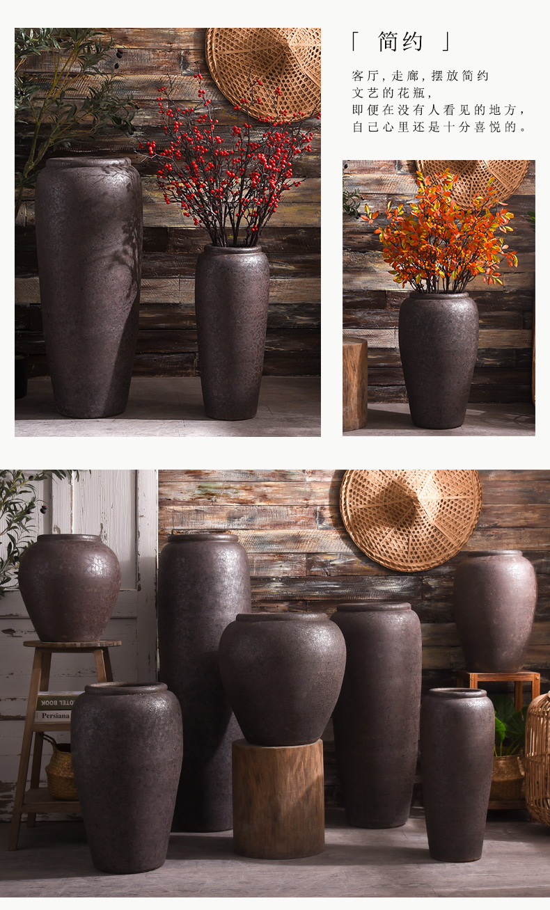 Chinese style restoring ancient ways is a large ground ceramic vase furnishing articles coarse pottery ceramic cylinder sitting room adornment flower arranging dried flower decoration