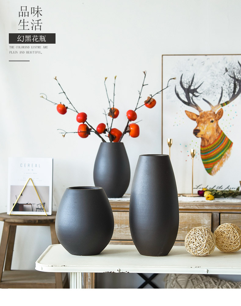 Modern Scandinavian living room decoration flower arranging dried flower simulation flower table furnishing articles pure black flower implement simple ceramic vase