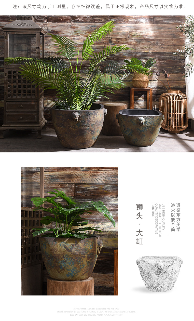 粗陶庭院花盆种树大盆复古做旧陶瓷大缸狮子头特大号陶缸睡莲花坛 景德镇名瓷在线