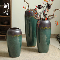 Chinese vase Floor-to-ceiling large living room floral insert dried flower Hotel villa entrance home retro ceramic ornaments