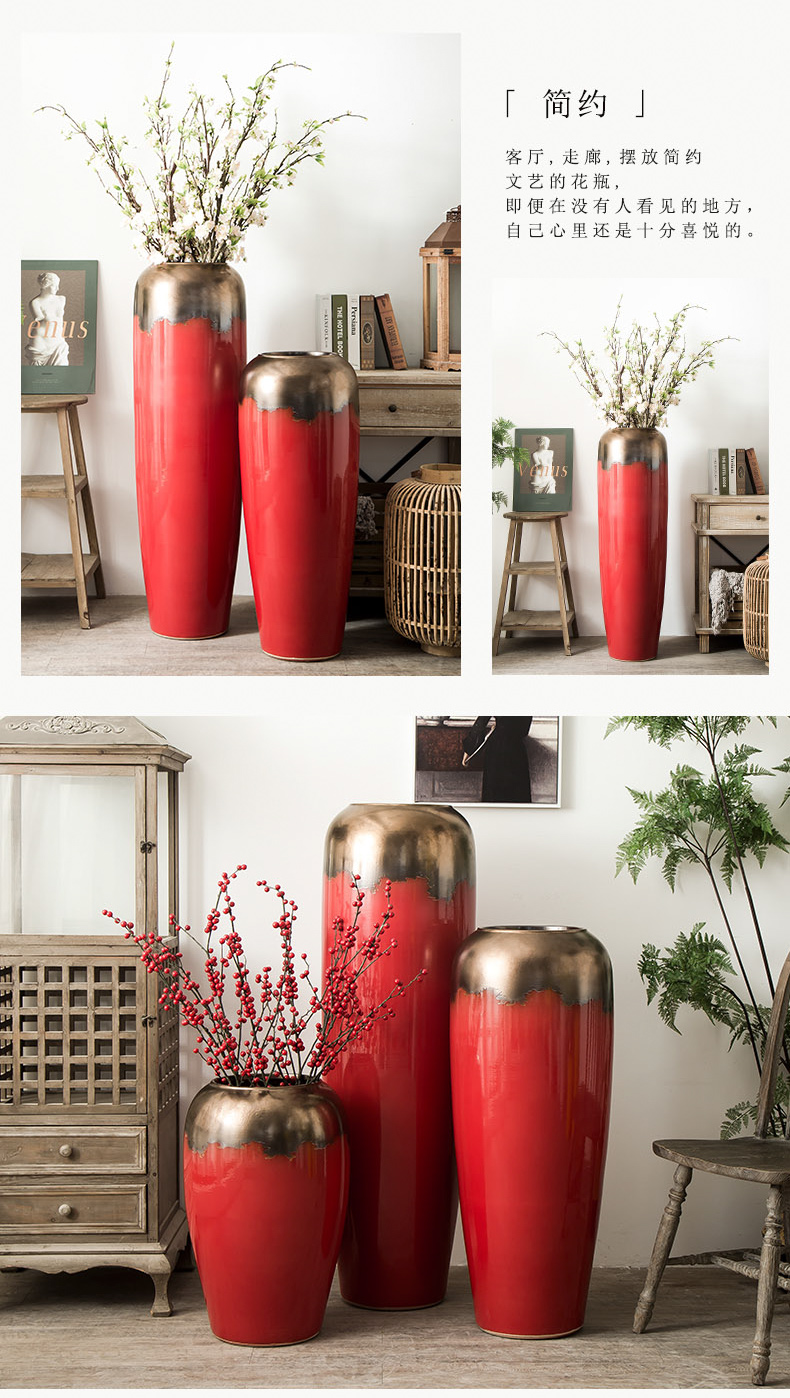 Jingdezhen ceramic vase big sitting room dry flower vase planting Chinese red modern European - style villa hotel decoration furnishing articles