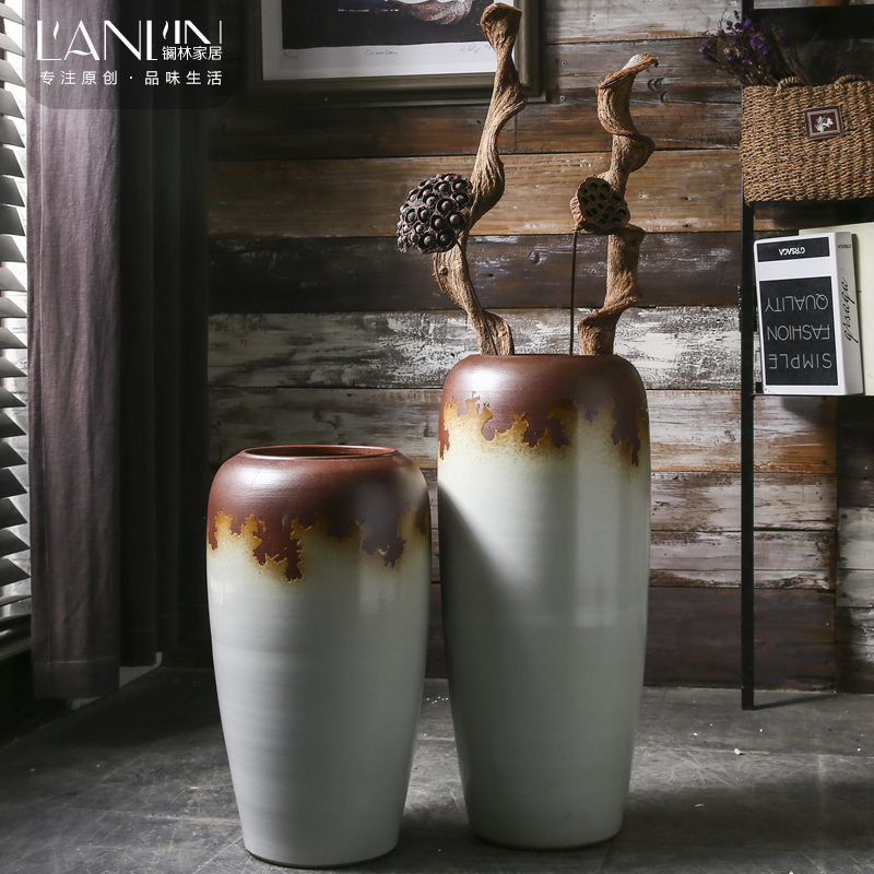 Retro ground vase do old large sitting room flower vase checking ceramic POTS creative household decorative furnishing articles