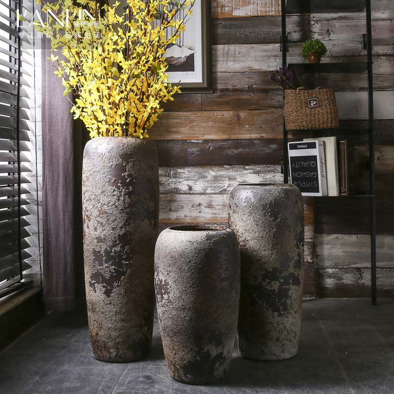 Chinese style restoring ancient ways of large vases, ceramic furnishing articles pottery sitting room hotel decoration flower arranging dried flowers thick ceramic bottle