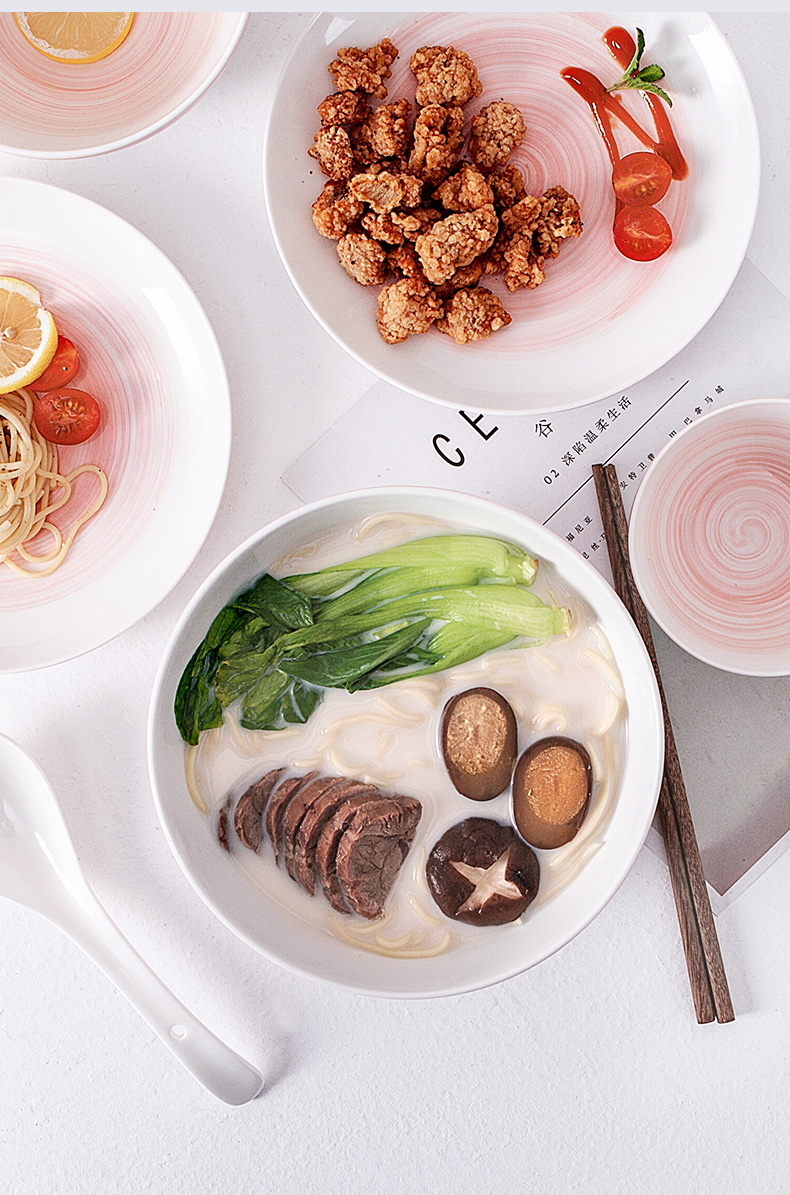 Small household fresh Nordic ceramic tableware ins wind plate dishes of rice bowl of the big bowl mercifully rainbow such as always to eat your job