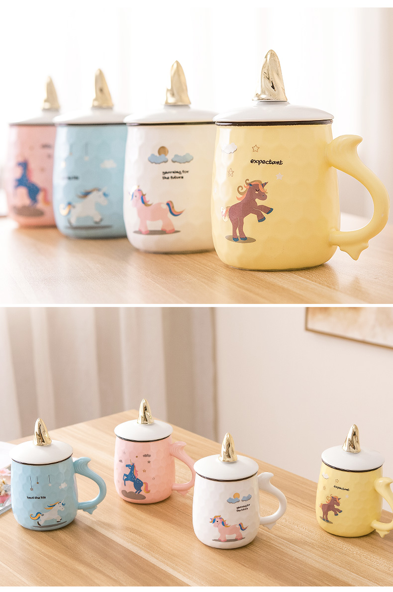 Cartoon mark cup with cover teaspoons of ceramic cups to ultimately responds the cup coffee cup for men and women move a birthday present