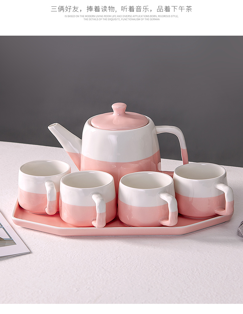 The Home is pure and fresh and camellia tea in the afternoon tea set of ceramic tea cup teapot cold pot with water in a suit