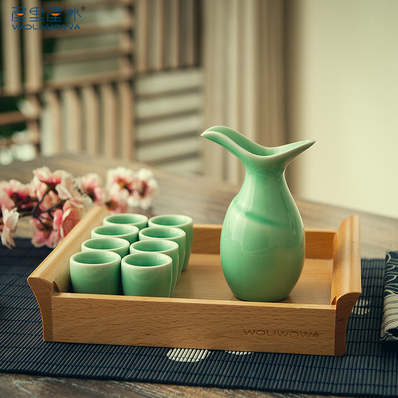 Creative Chinese liquor bottles wine suits for qingyun archaize celadon glass ceramics hip home drinking a cup of yellow rice wine