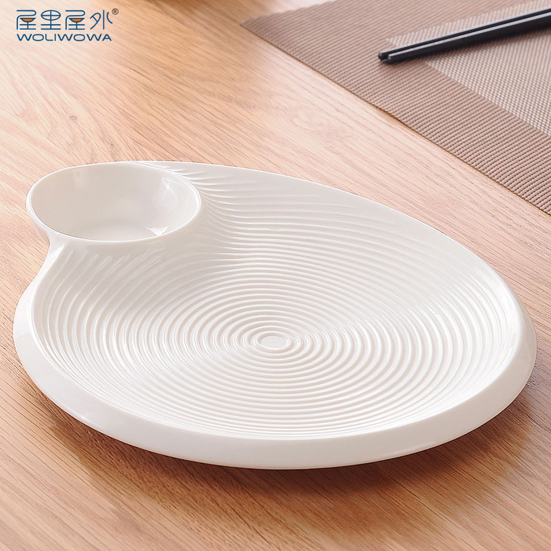 Contracted kitchen ceramic tableware household dumpling dish drop dumplings circular plate microwave steam plate of fruit bowl