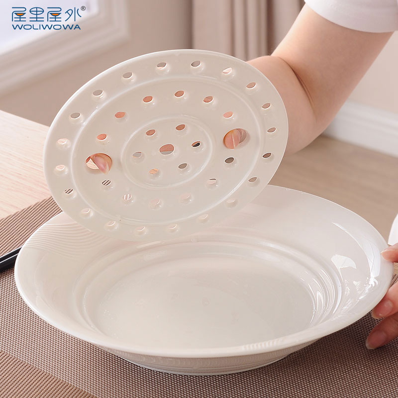 Creative dishes dumplings plate waterlogging under caused by excessive rainfall double disc household ceramics dumplings plate microwave steam dribbling vinegar dish