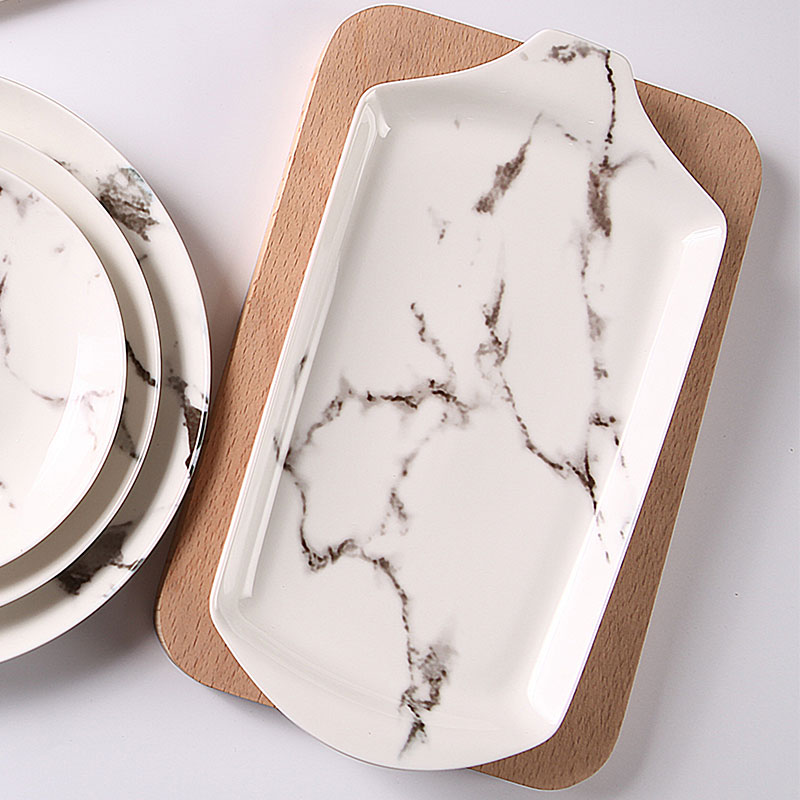 Marble dish dish dish of household ceramic fish plate flat sheng 0 steak plate disc western - style food tableware