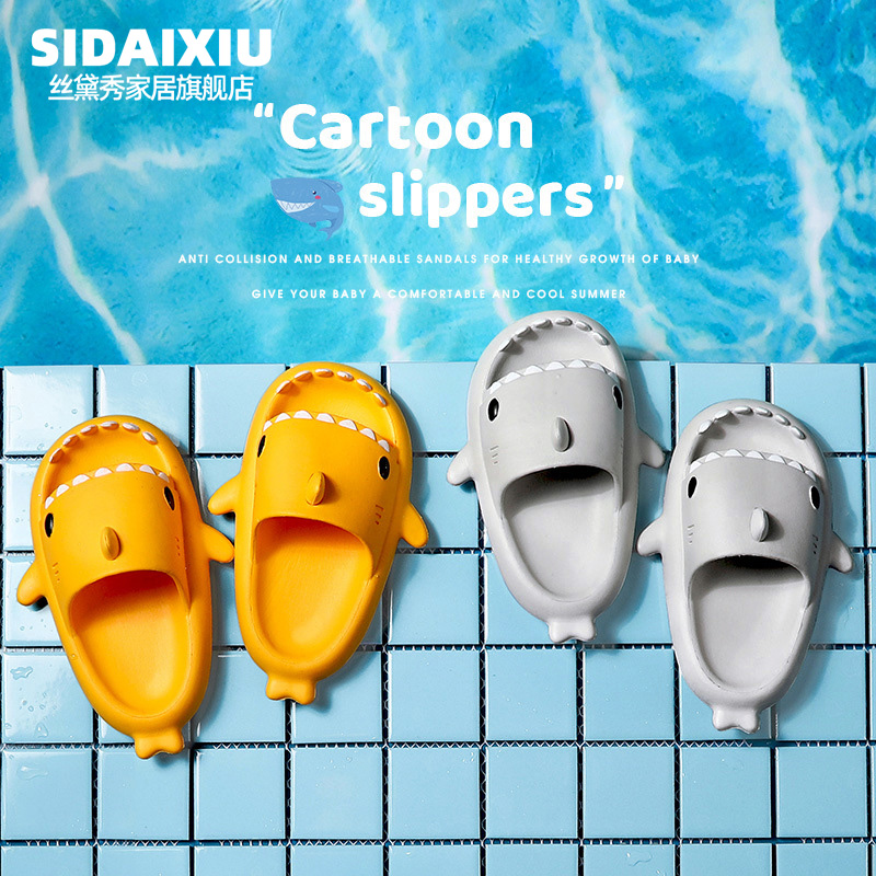 Shark Slippers Adults Cool Tug Children Slippers Summer Home Home Kid Parent-child Non-slip Soft Bottom Baby Sandals