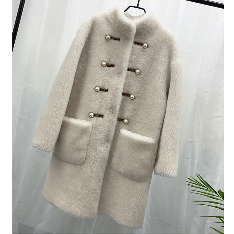 2024 Winter New Style Granular Lamb Wool Coat for Women, Mid-Length Composite Lamb Wool Chinese Court Style Fur Coat