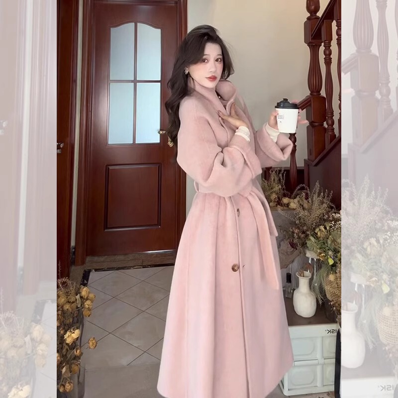 Pink Double-Sided Woolen Coat for Women 2025 New Style High-End Deep Winter Unique Super Nice Woolen Coat Pink Double-Sided Woolen Coat for Women 2025 New Style High-End Deep Winter Unique Super Nice Woolen Coat