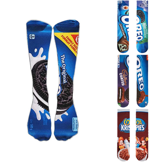 3D Printed Socks Creative Mid-Calf Socks Chocolate Cookie Oreo Cartoon Candy Funny Socks for Men and Women Fun Sock