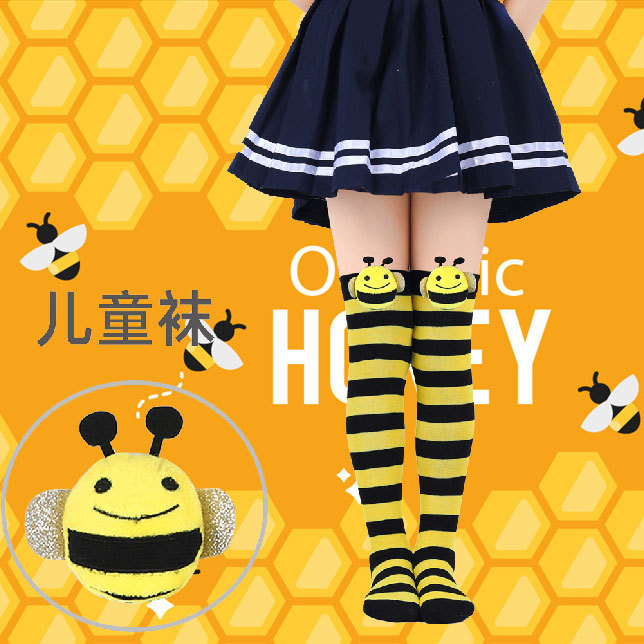 Popular Little Bee Socks Cartoon Bow Socks Children's Long Socks Christmas Striped Socks Cosplay Socks