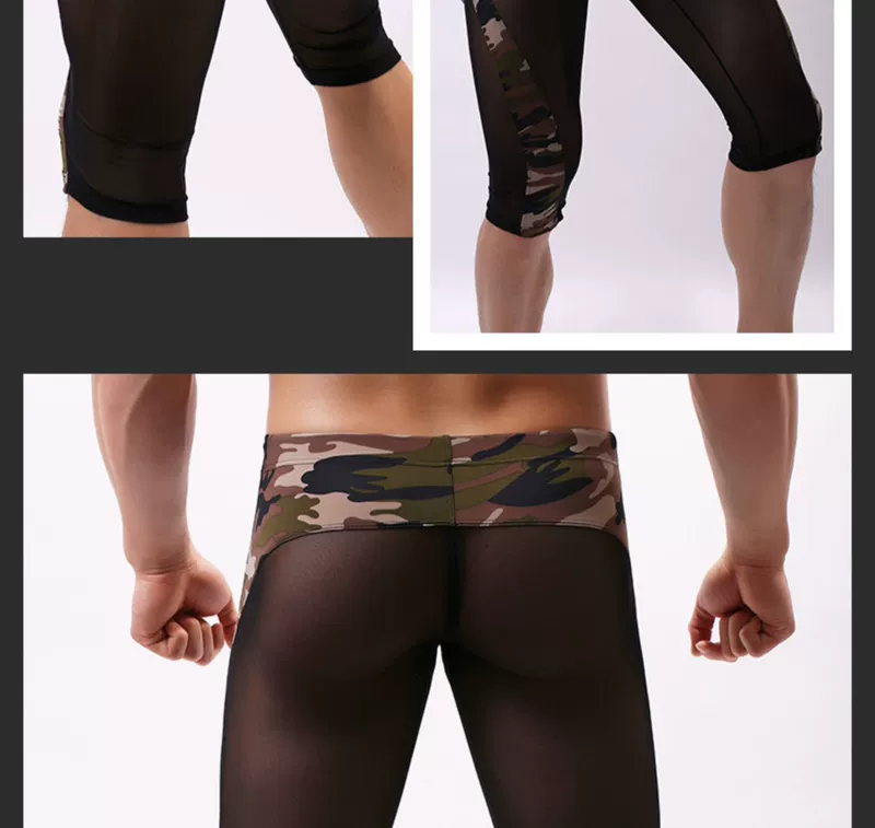 Thể dục thể thao cắt quần nam súng tách trứng ngụy trang chạy quần wicking băng lụa quần hông chặt chẽ xà cạp - Quần thể thao