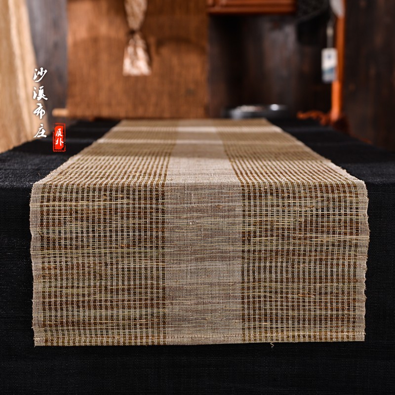 Chinese style ancient windy handmade tea mat fabric Hemp Hollowed-out Light Brown Zen tea mat tea towels Hemp Table Flag Tablecloo-Taobao