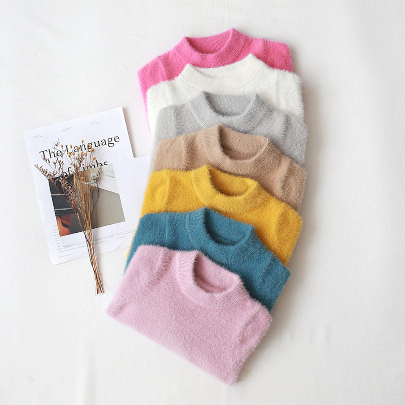 Girl's sweater jacket head imitation ferret velvet autumn new 100 hitch child half height collar bottom needled cardiovert sweatshirt baby sweatshirt