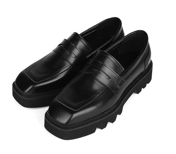 Professional Korean theaction 100 hitch black small square head cow leather shoes men's shoes