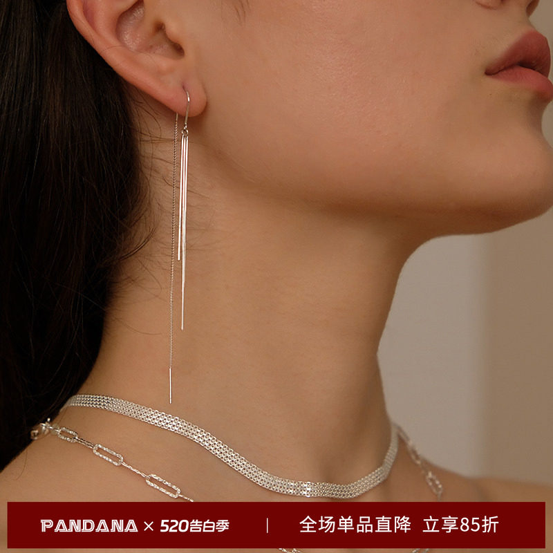 Изысканные и модные серьги с кисточками из серебра 925 пробы PANDANA, новые простые длинные серьги из стерлингового серебра, темпераментная линия ушей, подчеркивающая тонкое лицо