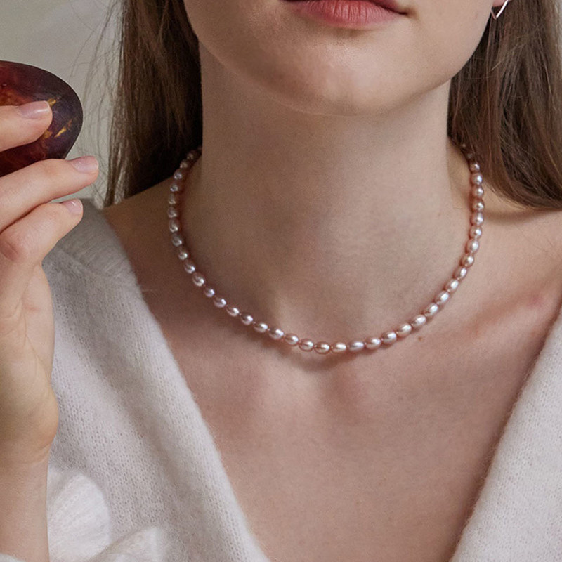 American 14K gold-packed natural rice grain pearl strong light clavicle chain retro elegant light luxury ins with necklace temperament