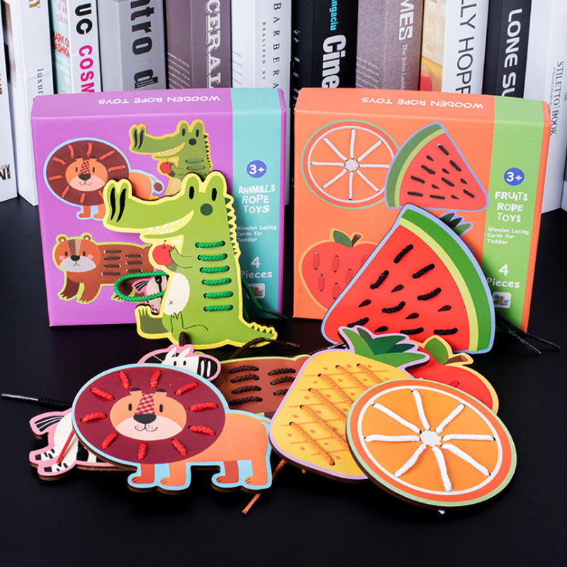 Fruit Animals Wear Line Plates Children Puzzle Early Education Wooden Tabletop Toy Game Kindergarten 61 Gift teaching aids
