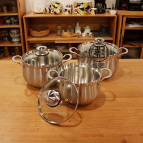 Super good texture stainless steel soup pot 2mm thick 304 soup pot glass transparent cover three-layer composite steel one pot